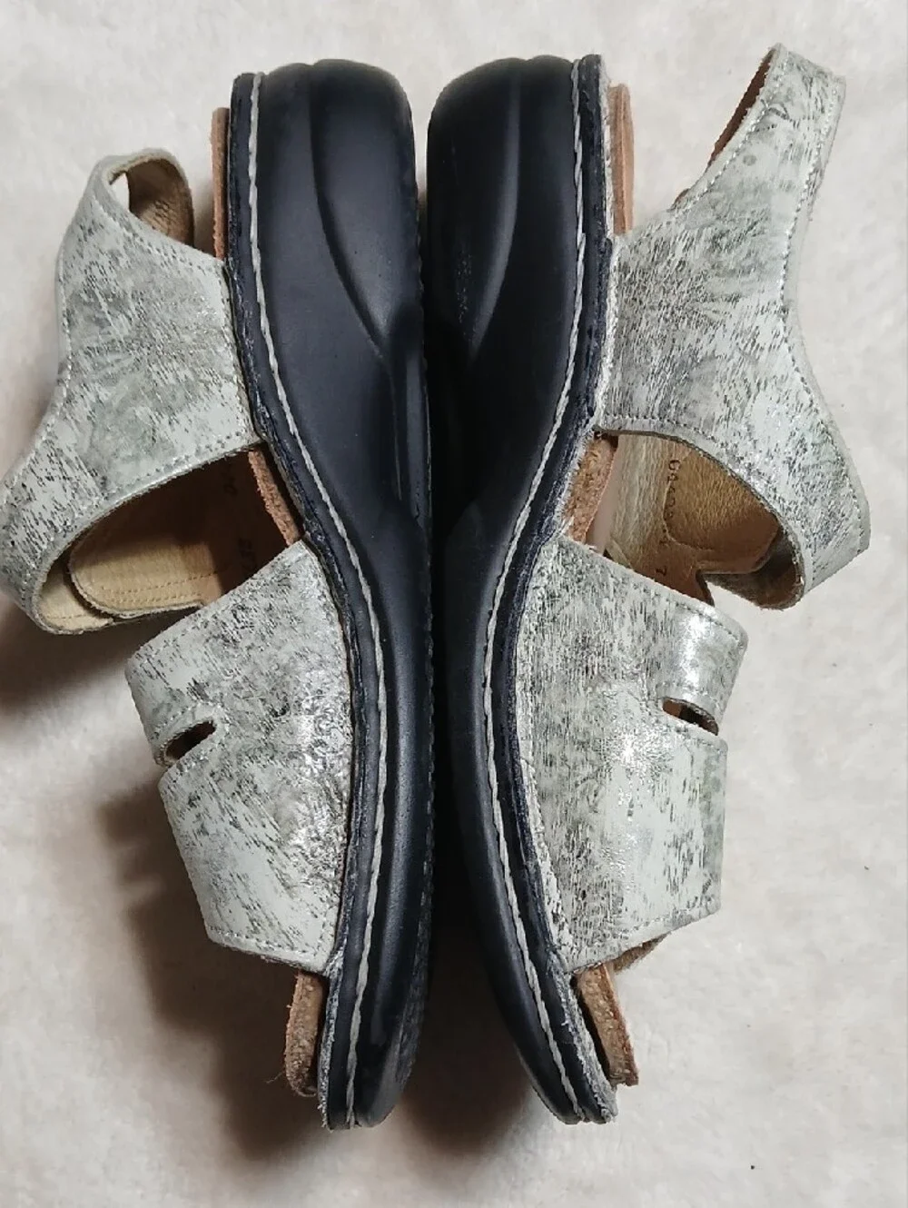 Finn Comfort Silver Green Leather Adjustable Strappy Sandals Size 38